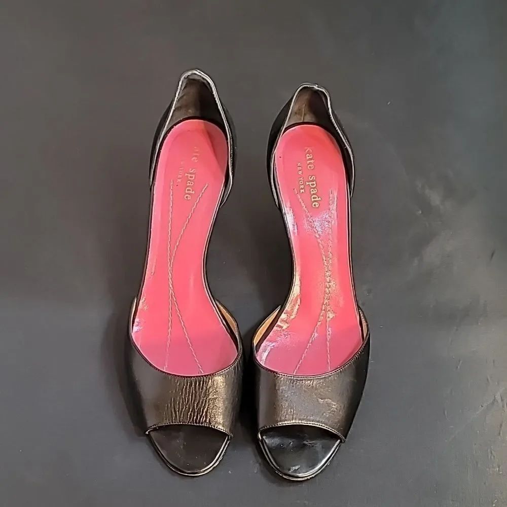 KATE SPADE LEATHER OPEN TOE LOW HEEL PUMP